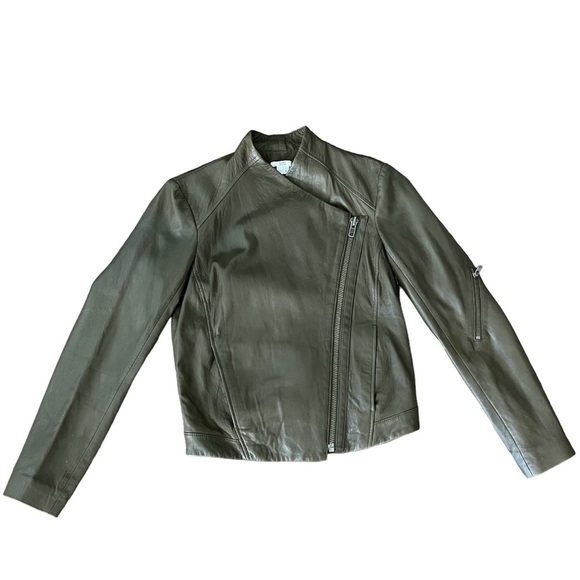 Helmut Lang Ammo Somber Green Washed Moto Lamb Leather Jacket Small - Picture 3 of 8